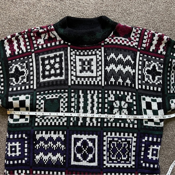 VTG Croquet Club Quilt Patchwork Pullover Mock Neck Sweater Knit Size L USA Made - Picture 10 of 11